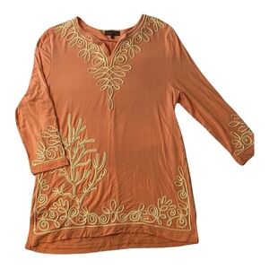 Embroidered Boho Tunic Top Womens Small Coral Coastal Resort Blouse Bua Bua